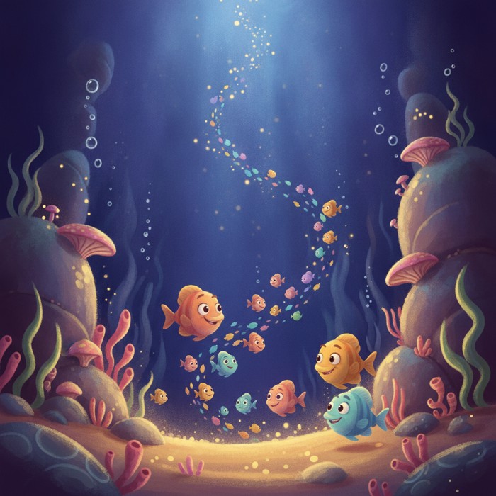 A view looking upward from the deep ocean floor toward a distant unreachable surface, with no sunlight penetrating the towering black water above, still and vast