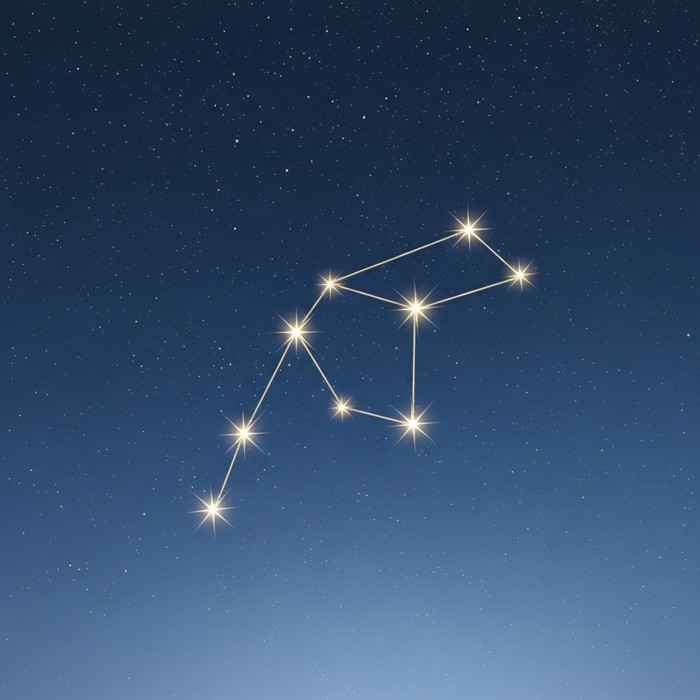 A close view of the night sky highlighting seven bright stars connected by faint lines, forming the familiar ladle shape of the Big Dipper