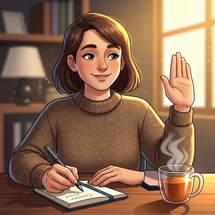A close-up of an interviewer nodding approvingly and jotting a positive note while listening to the candidate's answer.