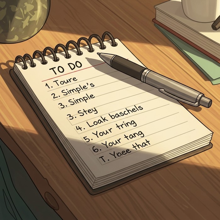 A handwritten to-do list broken into small, simple steps on a notepad, a pen resting beside it in soft daylight, suggesting a manageable approach to a big task