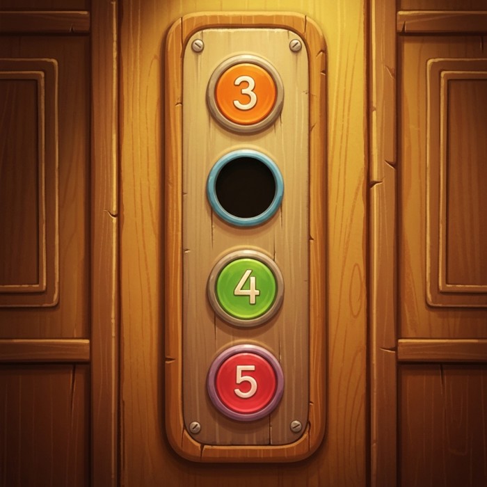 A cartoon elevator panel with the fourth floor button missing, jumping straight from three to five.