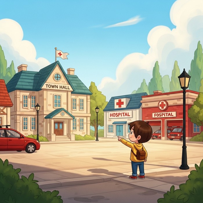 Những địa điểm quan trọng trong một thị trấn, a story about Directions & Places
